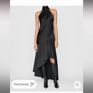 FRAME Draped Neck-Tie-Halter Dress In Noir